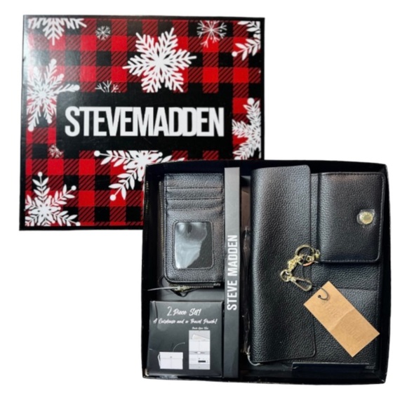 NWT Steve Madden Women's Black 2 Piece Card Case and Travel Pouch Gift Set - Picture 1 of 16